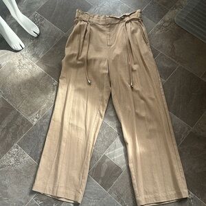 Mexx Tan viscose& linen pants, elastic waist, belt, pockets, and side slits. Lg